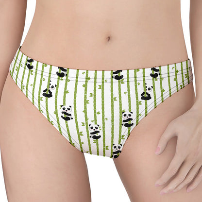 Cute Panda And Bamboo Pattern Print Women's Thong