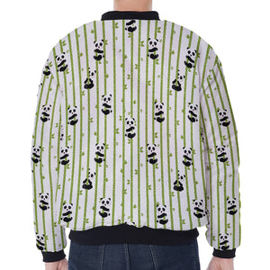 Cute Panda And Bamboo Pattern Print Zip Sleeve Bomber Jacket