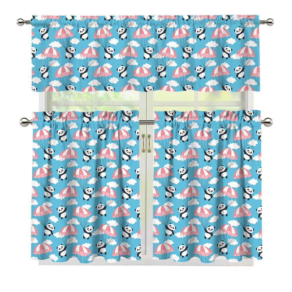 Cute Panda And Parachute Pattern Print 3 Piece Kitchen Curtains