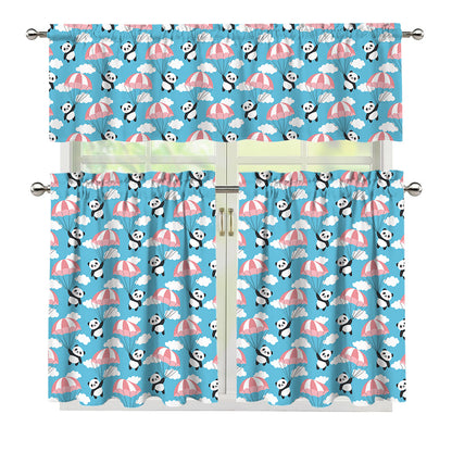 Cute Panda And Parachute Pattern Print 3 Piece Kitchen Curtains