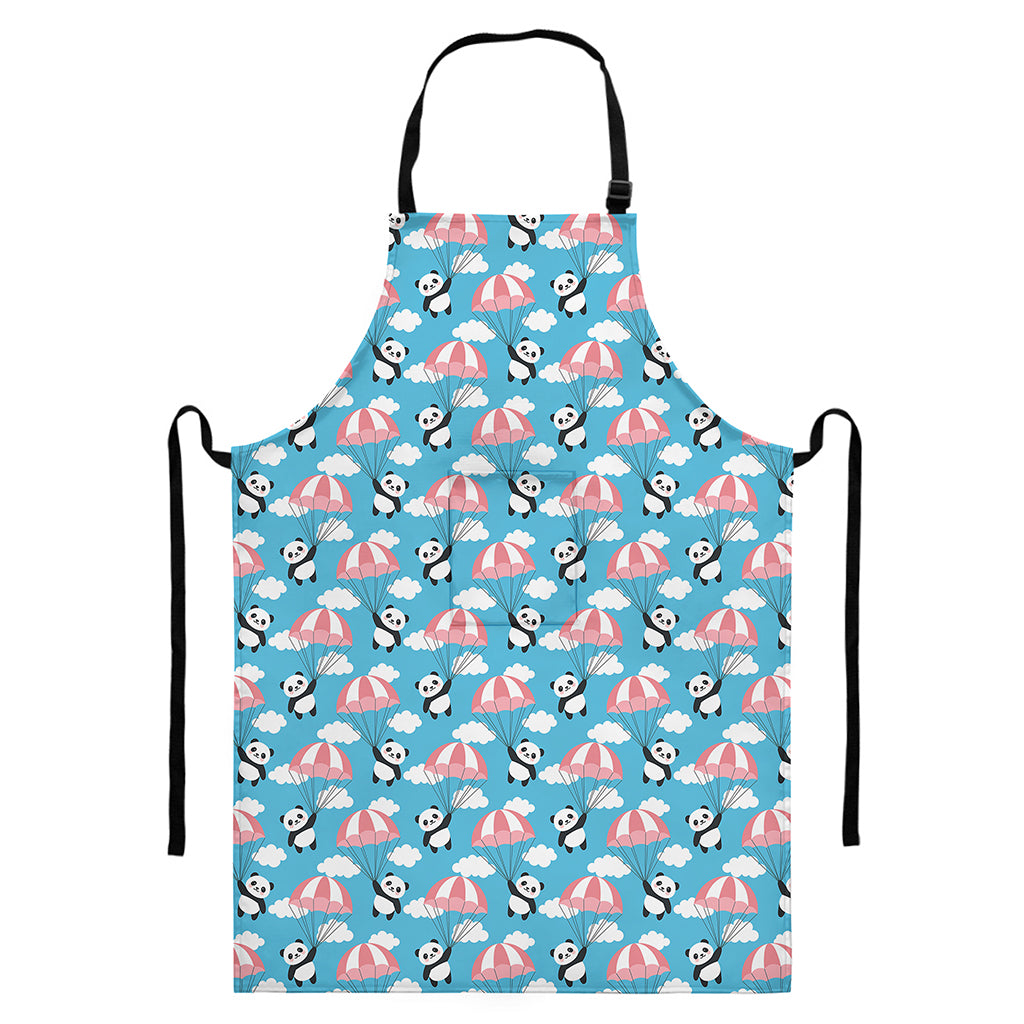 Cute Panda And Parachute Pattern Print Bib Apron With Pocket