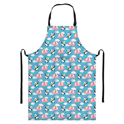 Cute Panda And Parachute Pattern Print Bib Apron With Pocket