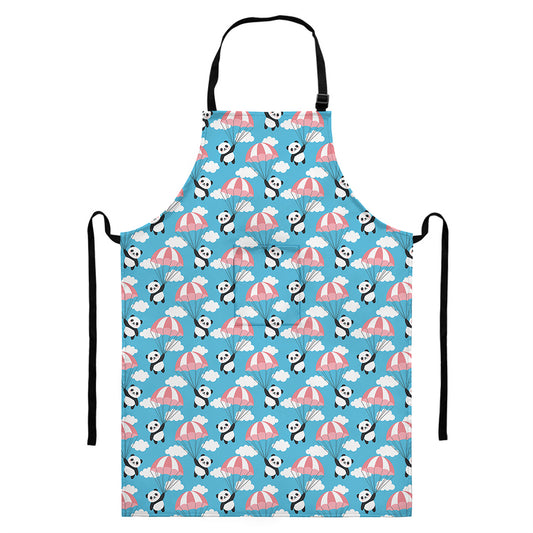 Cute Panda And Parachute Pattern Print Bib Apron With Pocket