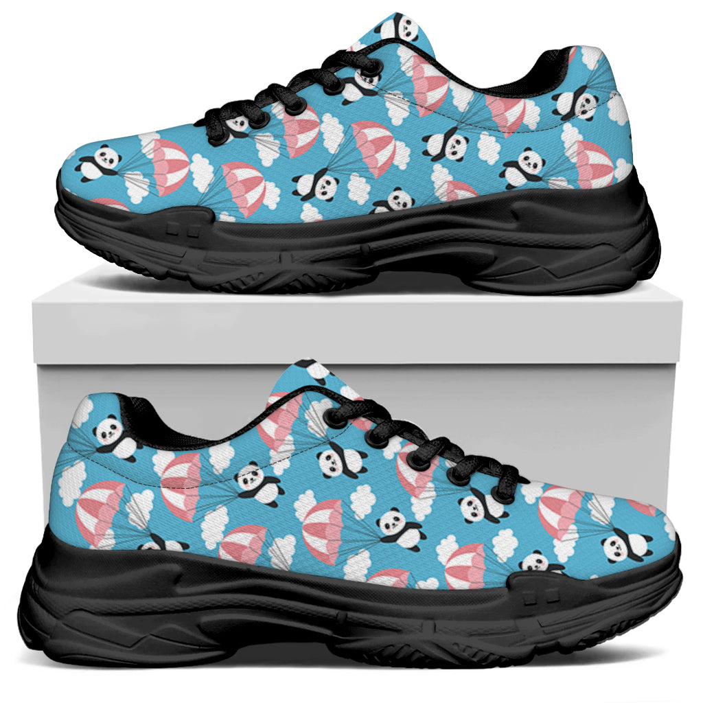 Cute Panda And Parachute Pattern Print Black Chunky Shoes