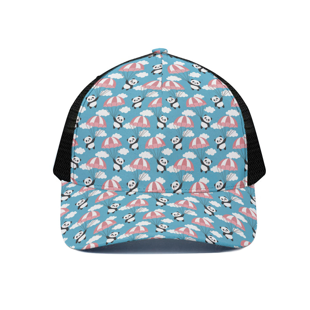 Cute Panda And Parachute Pattern Print Black Mesh Trucker Cap