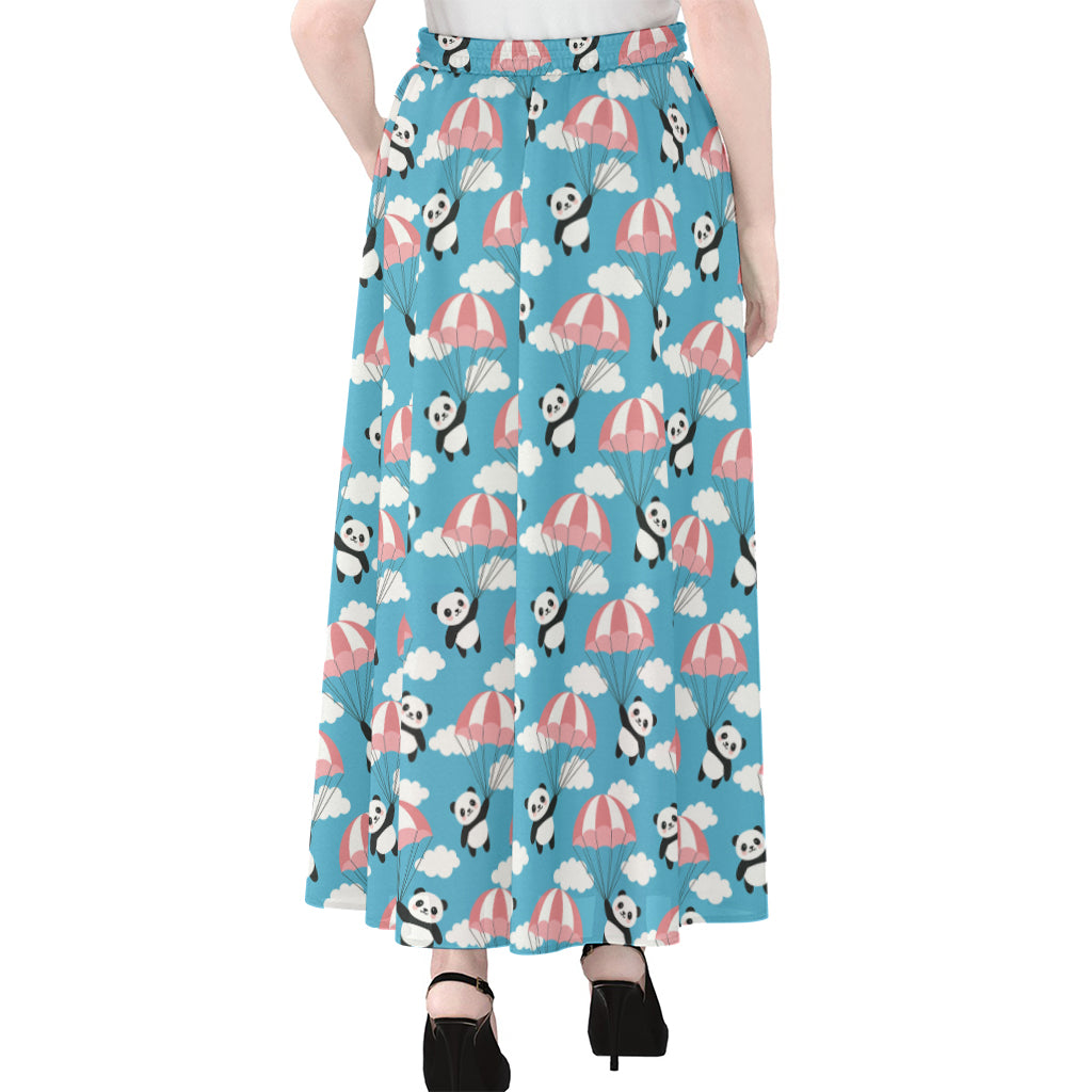 Cute Panda And Parachute Pattern Print Chiffon Maxi Skirt