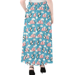 Cute Panda And Parachute Pattern Print Chiffon Maxi Skirt