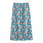 Cute Panda And Parachute Pattern Print Cotton Front Slit Maxi Skirt