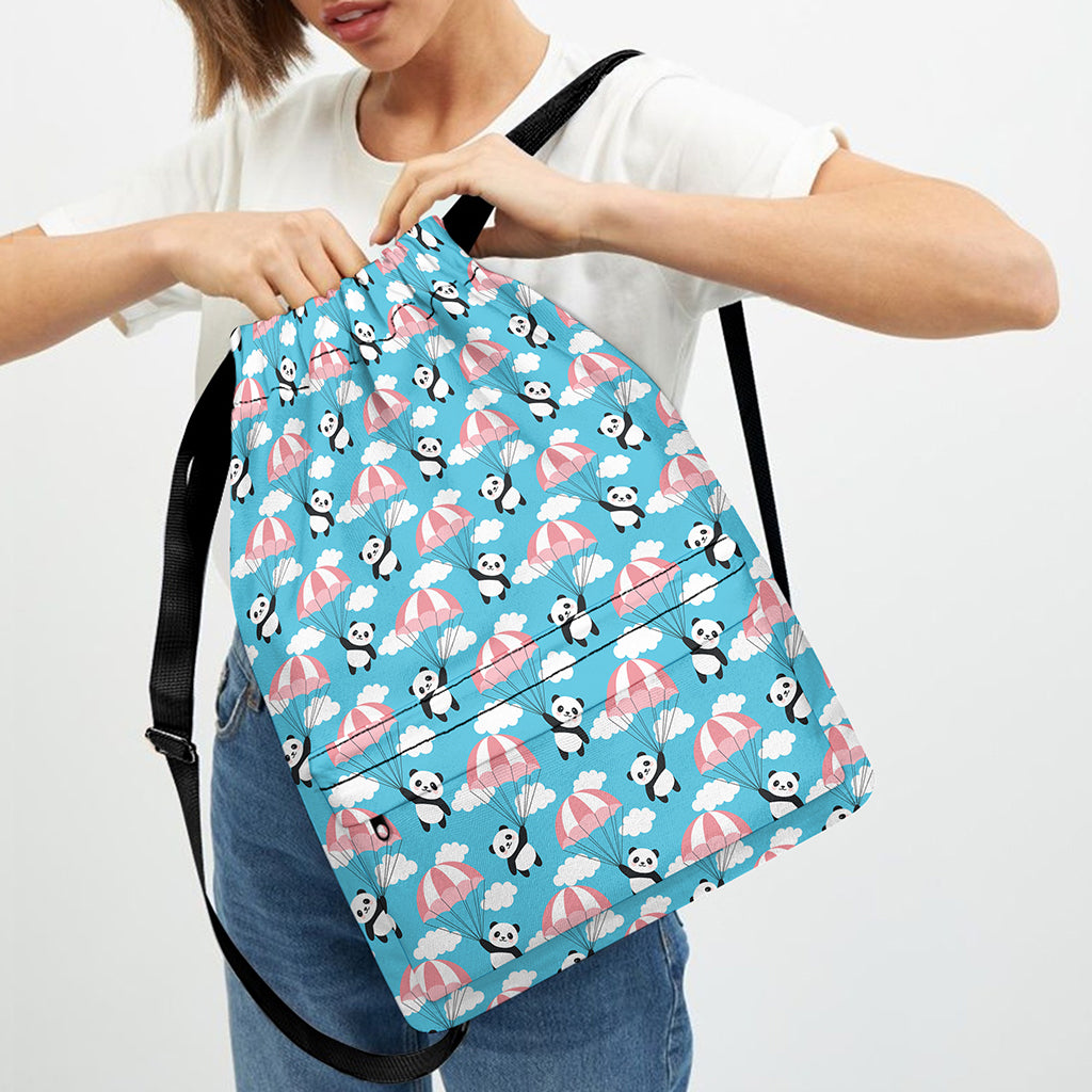 Cute Panda And Parachute Pattern Print Drawstring Backpack