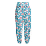 Cute Panda And Parachute Pattern Print Fleece Lined Knit Pants