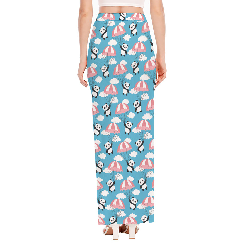 Cute Panda And Parachute Pattern Print High Slit Maxi Skirt