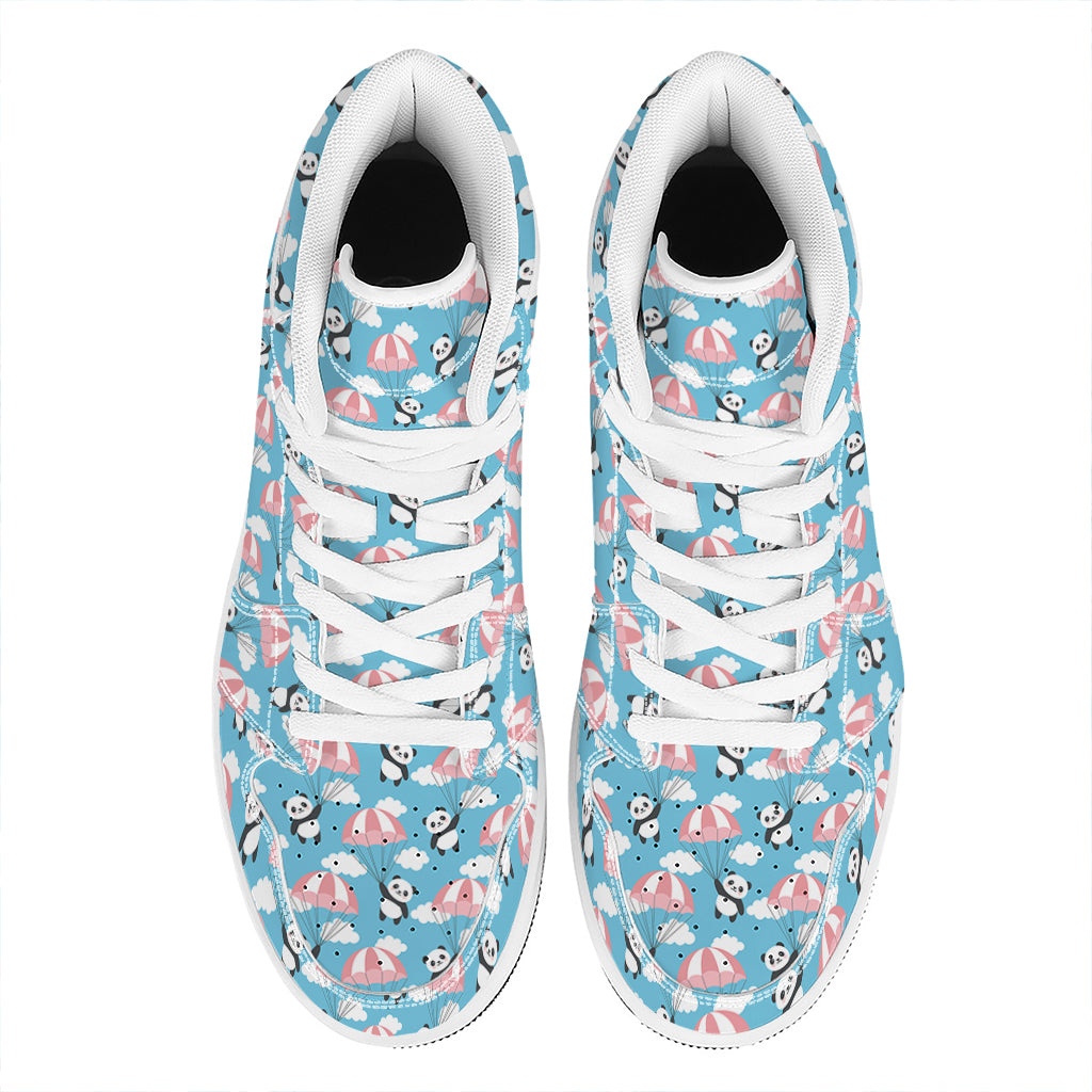 Cute Panda And Parachute Pattern Print High Top Leather Sneakers