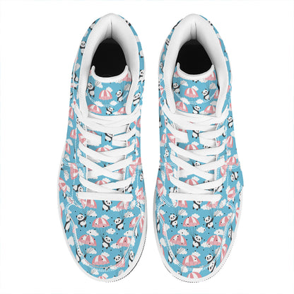 Cute Panda And Parachute Pattern Print High Top Leather Sneakers