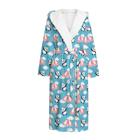 Cute Panda And Parachute Pattern Print Hooded Bathrobe