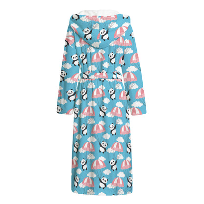 Cute Panda And Parachute Pattern Print Hooded Bathrobe