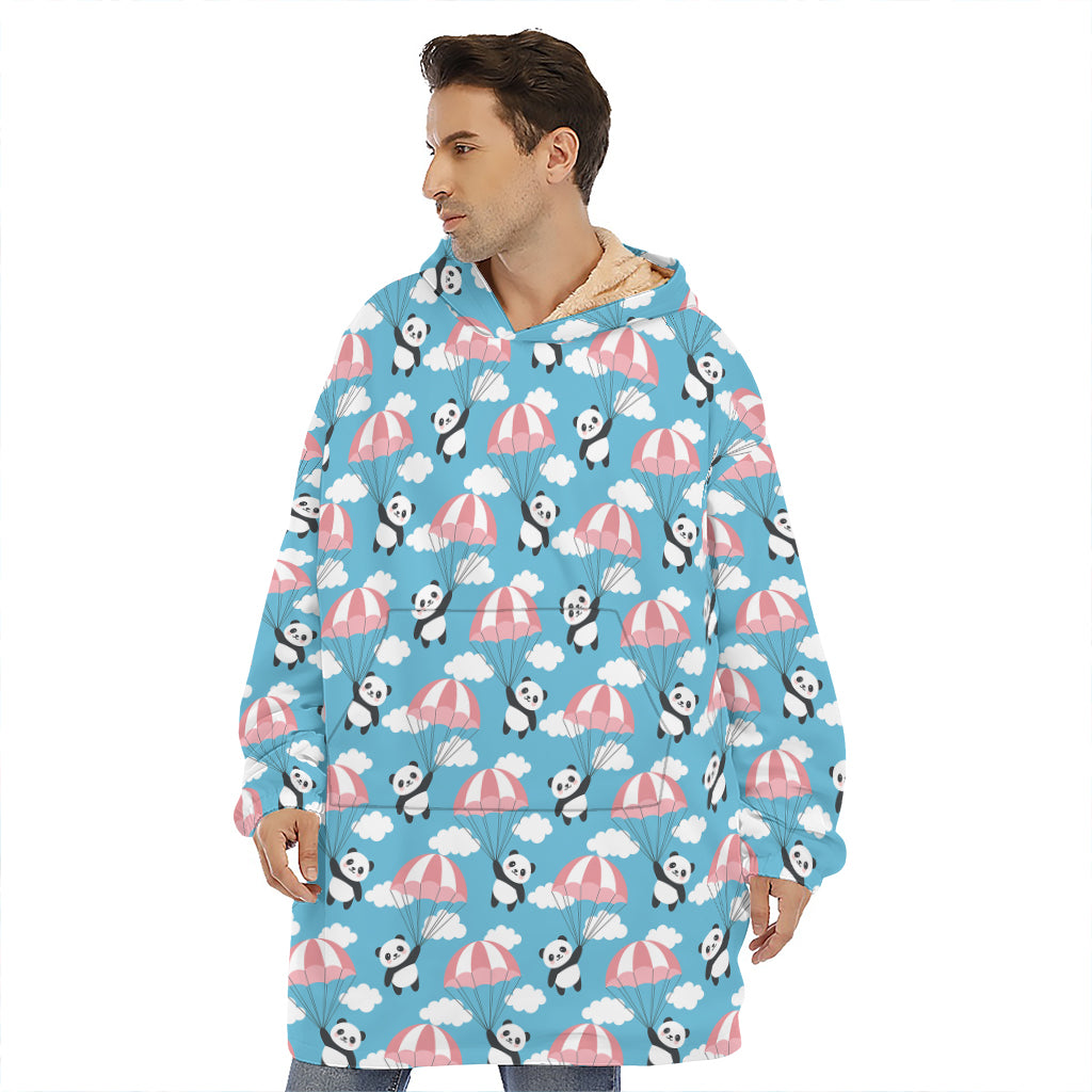 Cute Panda And Parachute Pattern Print Hoodie Blanket