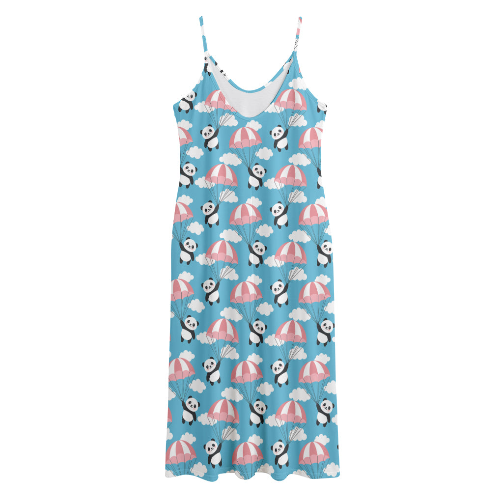 Cute Panda And Parachute Pattern Print Jersey Midi Cami Dress