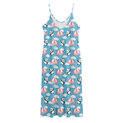 Cute Panda And Parachute Pattern Print Jersey Midi Cami Dress