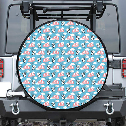 Cute Panda And Parachute Pattern Print Leather Spare Tire Cover