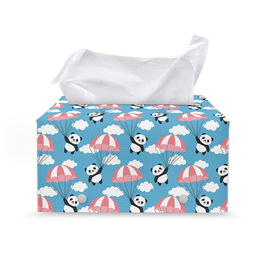 Cute Panda And Parachute Pattern Print Leather Tissue Box Cover