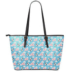 Cute Panda And Parachute Pattern Print Leather Tote Bag