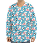 Cute Panda And Parachute Pattern Print Long Sleeve Baseball Jersey