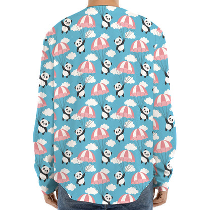 Cute Panda And Parachute Pattern Print Long Sleeve Baseball Jersey