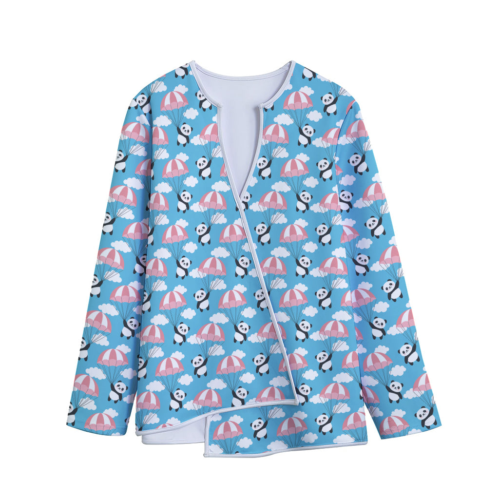 Cute Panda And Parachute Pattern Print Long Sleeve Short Coat