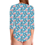 Cute Panda And Parachute Pattern Print Long Sleeve Swimsuit