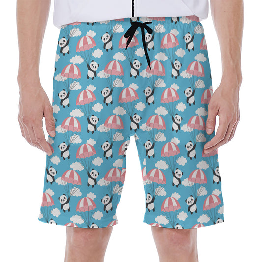 Cute Panda And Parachute Pattern Print Men's Beach Shorts
