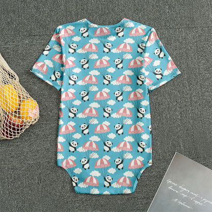Cute Panda And Parachute Pattern Print Men's Bodysuit