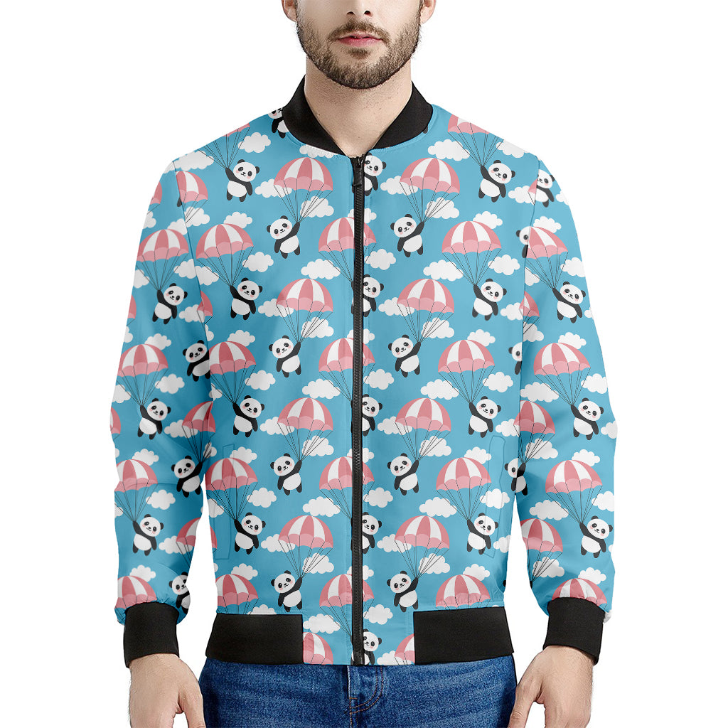Cute Panda And Parachute Pattern Print Men's Bomber Jacket