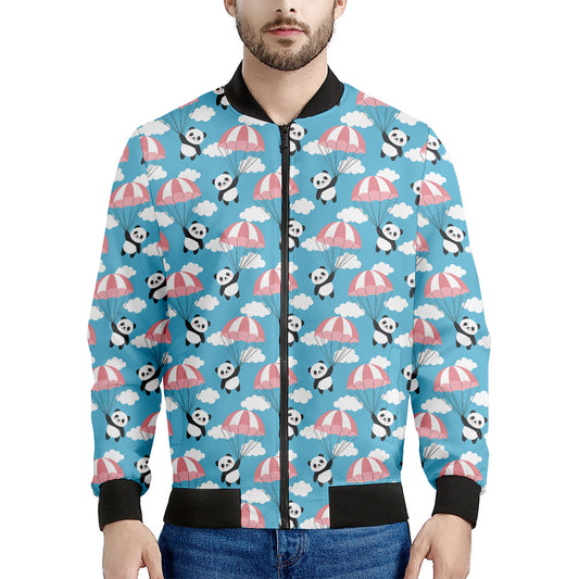 Cute Panda And Parachute Pattern Print Men's Bomber Jacket