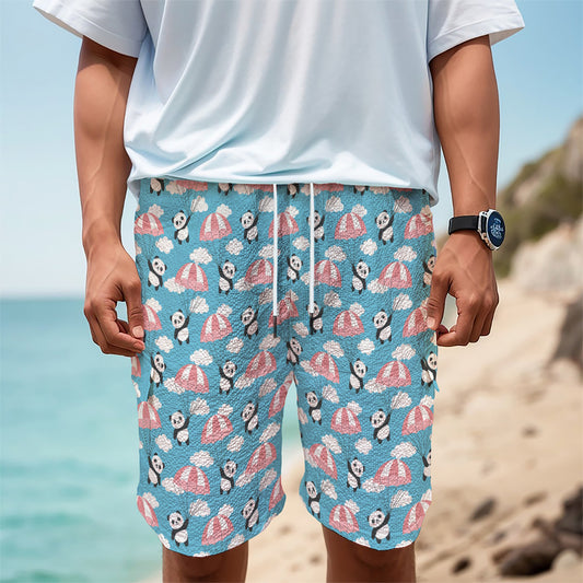 Cute Panda And Parachute Pattern Print Men's Cargo Shorts