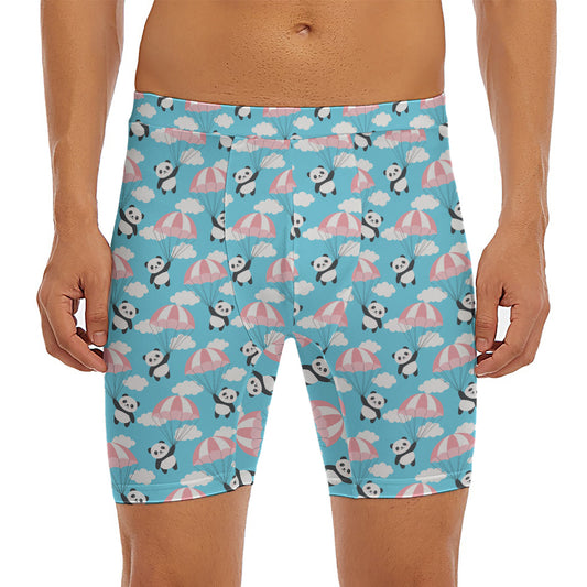 Cute Panda And Parachute Pattern Print Men's Long Boxer Briefs