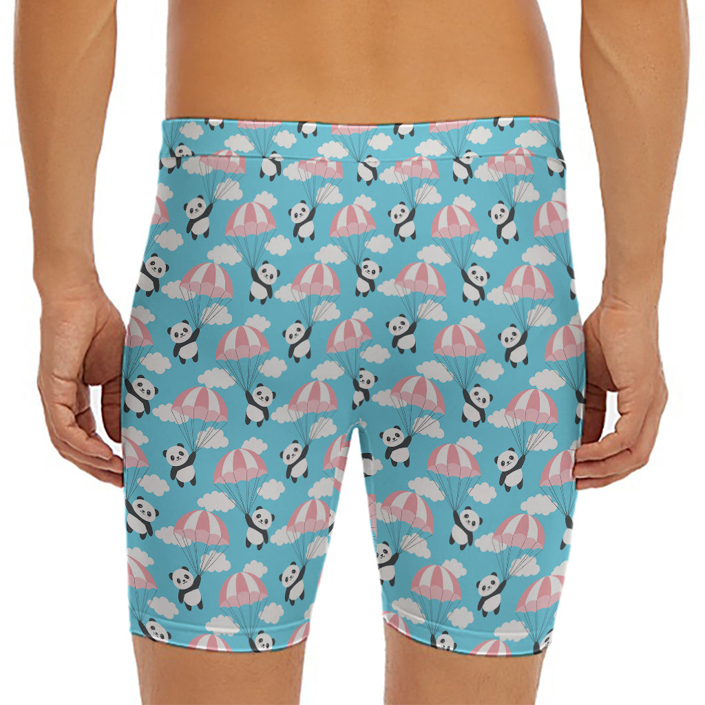 Cute Panda And Parachute Pattern Print Men's Long Boxer Briefs