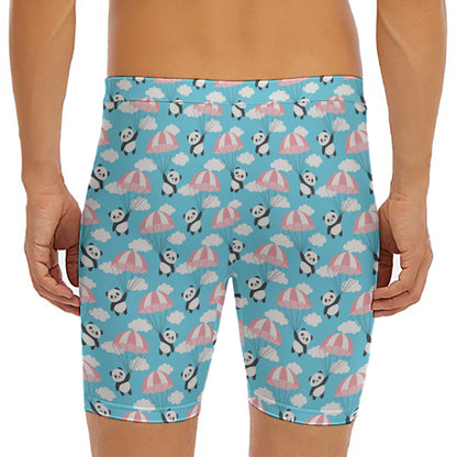Cute Panda And Parachute Pattern Print Men's Long Boxer Briefs