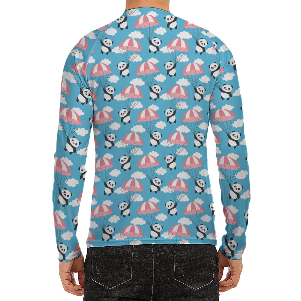 Cute Panda And Parachute Pattern Print Men's Long Sleeve Rash Guard