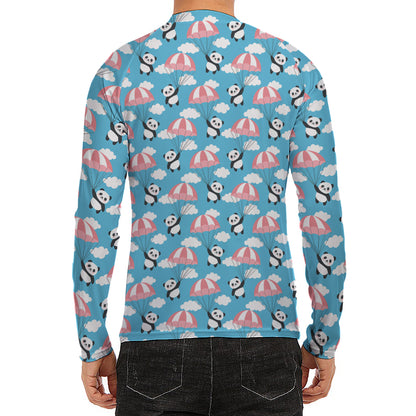 Cute Panda And Parachute Pattern Print Men's Long Sleeve Rash Guard