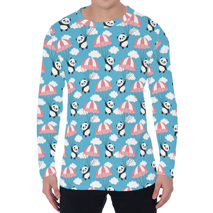 Cute Panda And Parachute Pattern Print Men's Long Sleeve T-Shirt