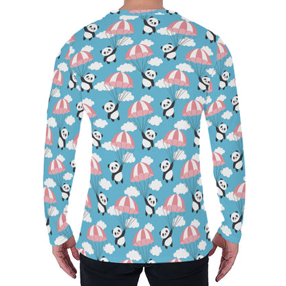 Cute Panda And Parachute Pattern Print Men's Long Sleeve T-Shirt