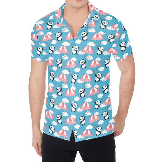 Cute Panda And Parachute Pattern Print Men's Shirt