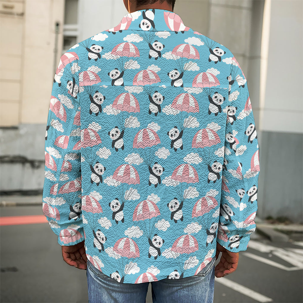 Cute Panda And Parachute Pattern Print Men's Shirt Jacket