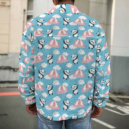 Cute Panda And Parachute Pattern Print Men's Shirt Jacket