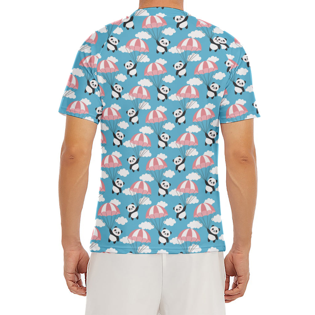 Cute Panda And Parachute Pattern Print Men's Short Sleeve Rash Guard