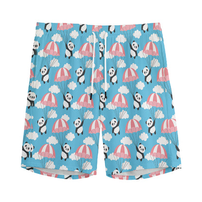 Cute Panda And Parachute Pattern Print Men's Sports Shorts