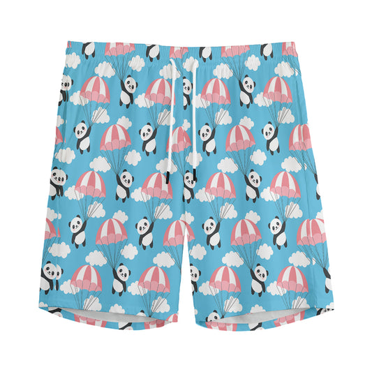Cute Panda And Parachute Pattern Print Men's Sports Shorts