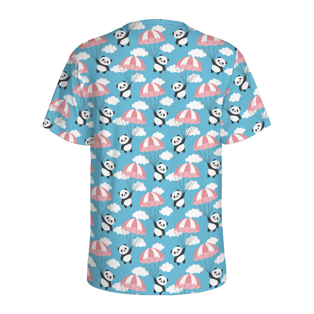 Cute Panda And Parachute Pattern Print Men's Sports T-Shirt