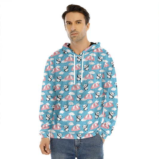 Cute Panda And Parachute Pattern Print Men's Velvet Pullover Hoodie