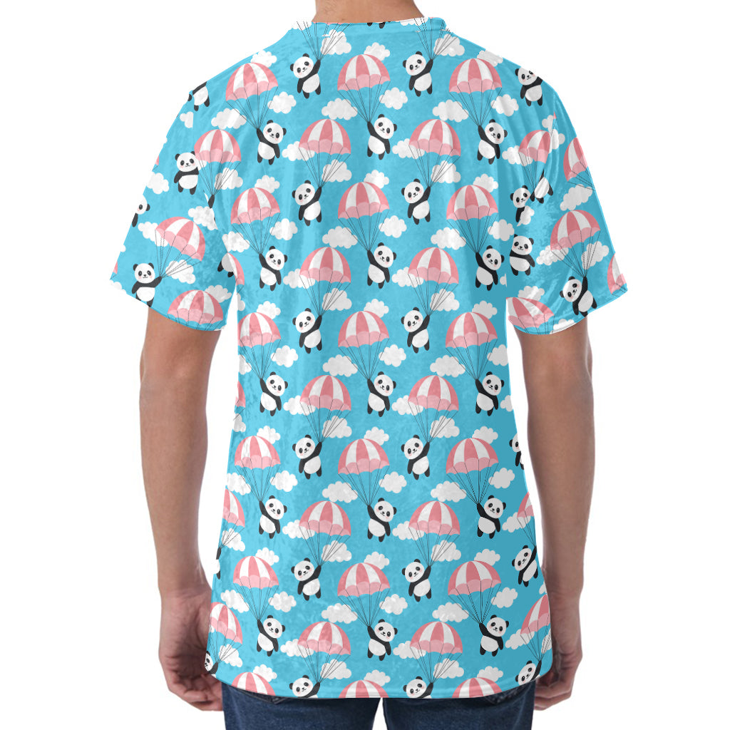 Cute Panda And Parachute Pattern Print Men's Velvet T-Shirt